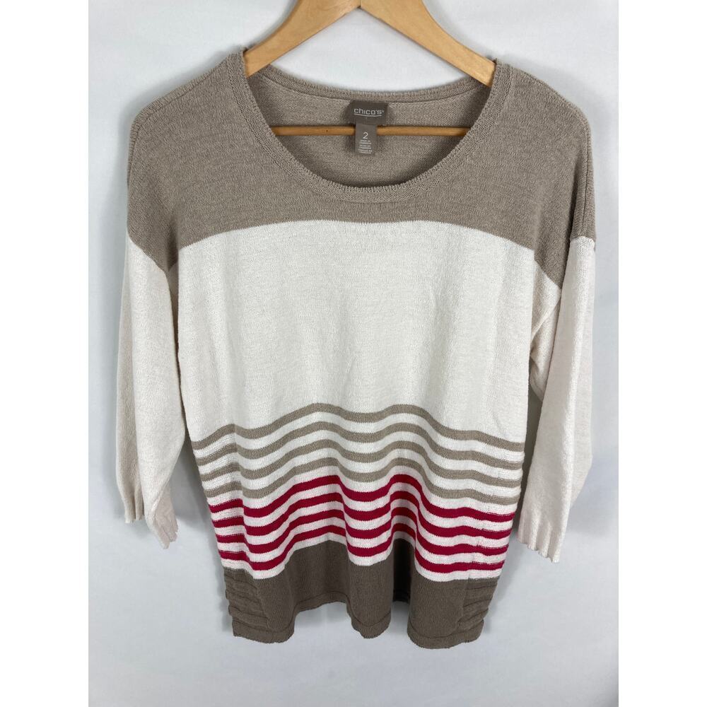 Chicos Stripe 3/4 Knit Sweater Size 2 / Large